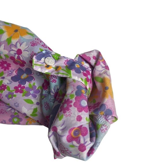 Vintage All Hours Top Womens XS Floral Oversized Roll Tab Sleeve Button 80s USA - Picture 9 of 16